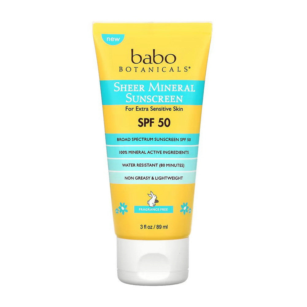 Babo Botanicals Sheer Mineral Sensitive Gentle SPF 50 Sunscreen Lotion, 3 Oz